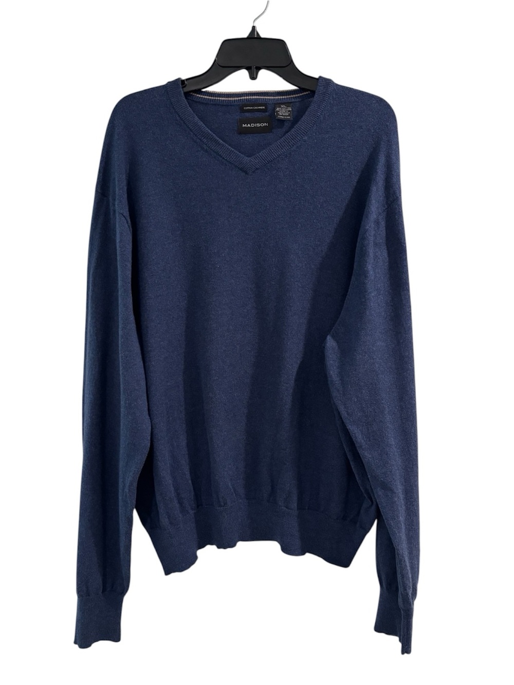 Madison Cotton Cashmere Blue Long Sleeve V-Neck Pullover Sweater Mens Size XL
